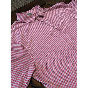 Fennec Golf Polo Shirt Mens 2XL Pink Gray Stripe Stretch Jersey Short Sleeve